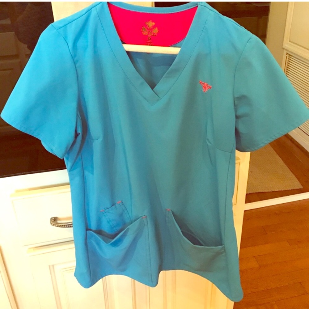 Med Couture Gold size Small Aqua blue scrub set